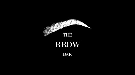 Wall Mural - The Brow Bar logo for beauty studio with white hand drawing eyebrow on a black background. Female Eyebrow Vector Illustration Isolated