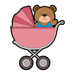 Canvas Print - cute bear teddy in baby cart