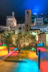 Wall Mural - Gubbio (Italy) - One of the most beautiful medieval towns in Europe, in the heart of the Umbria Region, central Italy. Here in particular the historic center in the night.