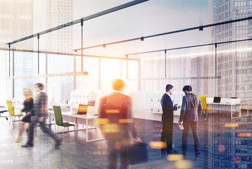 Panoramic open space office corner toned people