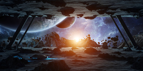 Wall Mural - astronauts exploring an asteroid spaceship 3d rendering elements of this image furnished by nasa