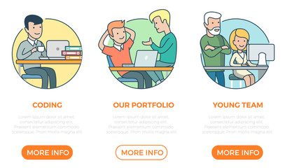 Wall Mural - linear flat page web design template vector. business team