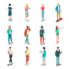 Wall Mural - flat isometric 3d casual people characters vector icon set