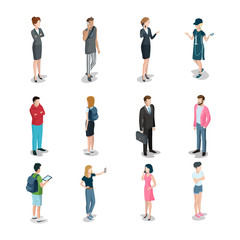 Wall Mural - flat isometric 3d casual people characters vector icon set