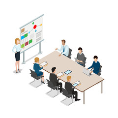 Wall Mural - meeting room presentation work flat vector isometric interior