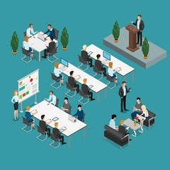 Wall Mural - meeting room presentation work flat vector isometric interior