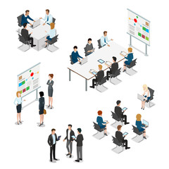 Wall Mural - meeting room presentation work flat vector isometric interior