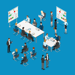 Wall Mural - meeting room presentation work flat vector isometric interior