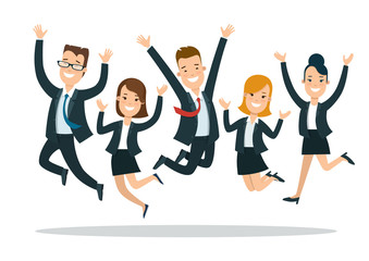Wall Mural - flat business people happy jumping characters vector icon set