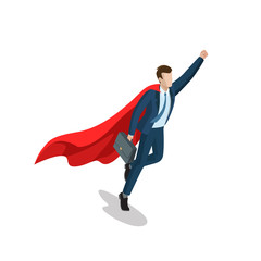 Canvas Print - Flat isometric businessman superhero red cloak business vector