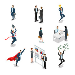 Wall Mural - business people characters work flat isometric vector set