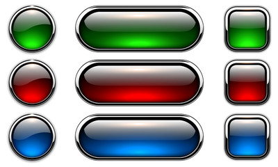 Poster - Glossy buttons set with metallic, chrome elements, red blue green