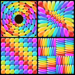 Set rainbow backgrounds with realistic glossy elements. Fun abstract backdrop for decor and selebration. 