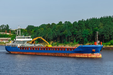 Canvas Print - Blue cargo ship