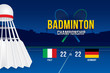© Manovector - Badminton tournament design with players and scoreboard.