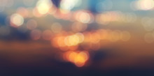 Panorama, Blurry Abstract Background With Bokeh Effect, Sunset And Sunrise