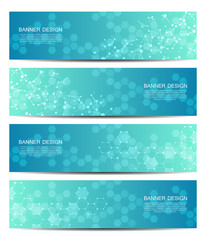 Wall Mural - set of abstract banner design, dna molecule structure background. geometric graphics and connected l
