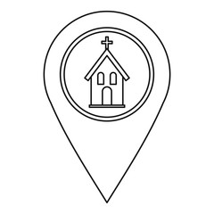 Geo tag with church symbol icon, outline style