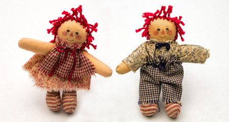 Homespun Red Checkered Raggedy Ann  and Andy Dolls