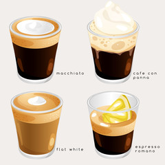 Set of Coffee Types : Vector Illustration