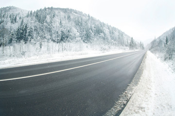 Canvas Print - Country road in snowy winter day