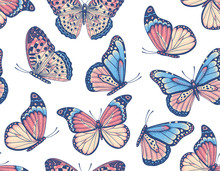 Hand Drawn Seamless Pattern With Butterflies
