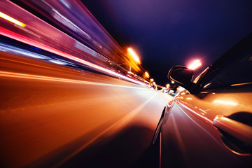 Car on the road with motion blur background.