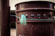 trash bin ruined in brown with blue lace