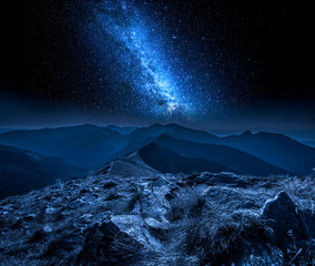 Wall Mural - beautiful milky way in mountains at night in poland