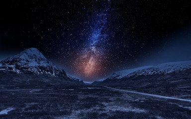 Wall Mural - highlands in scotland at night with stars