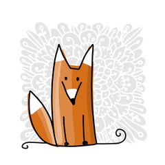 Wall Mural - Cute red fox, sketch for your design