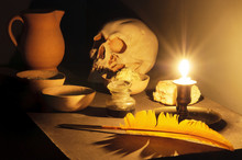 Masonic Reflection Chamber With Alchemic Symbols: The Skull, The Pen, The Salt, The Mercury, The Sulphur