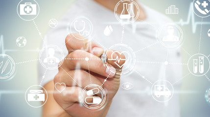 Aufkleber - Businessman using digital medical interface with a pen 3D rendering
