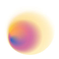 Pink gradient circle isolated on white background. Yellow blurred pattern. Orange and blue radial spot with soft pastel texture.