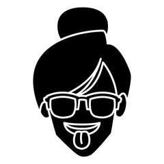 Sticker - Woman with sunglasses and tongue out icon vector illustration graphic design