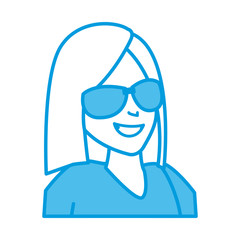 Sticker - Woman with sunglasses cartoon icon vector illustration graphic design