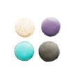 Flat lay top view four Colorful macarons on white background. Minimal pattern, creative dessert concept