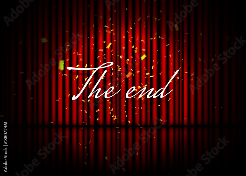The End Theatrical Scene With Red Curtains Reflection And
