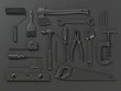 © Maksym Yemelyanov - Set of of black tools on black background. Mock up. With paths 3d illustration