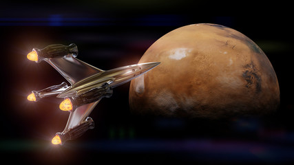 Wall Mural - spaceship approaching the red planet mars