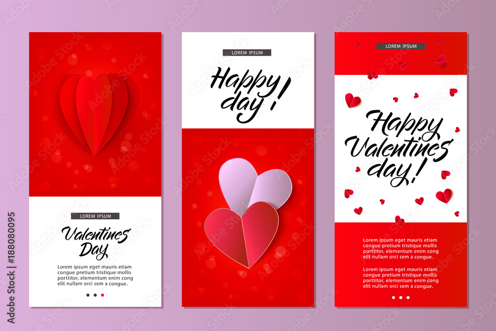 Vector happy valentines day cards template set. origami paper red ...