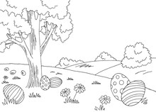 Easter Egg Graphic Black White Landscape Sketch Illustration Vector