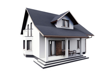 house 3d modern style rendering on white background.