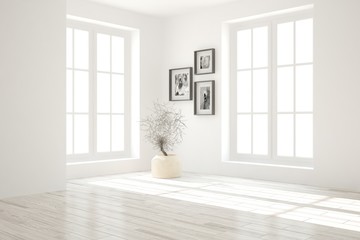 White empty room. Scandinavian interior design. 3D illustration