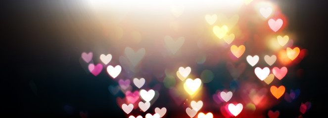 Wall Mural - beautiful shiny hearts and abstract lights background