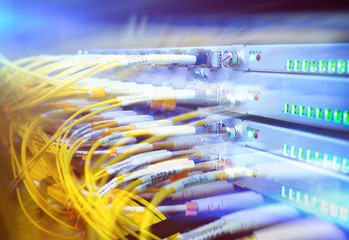 Wall Mural - rack mounted servers in a server room, server rack audio cable. severs computer in a rack at the lar