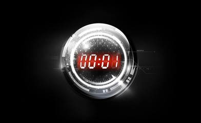 Wall Mural - black white abstract futuristic technology background with red digital number timer concept on glass