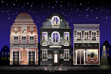 Canvas Print - Old European Houses Illustration