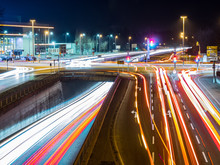 Car Traffic At Night In Neu-ulm, Germany