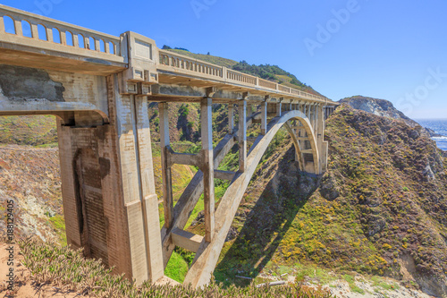 Prospective View Of Iconic Bixby Bridge On Pacific Coast Highway Number 1 In California United States Bixby Bridge Is Located Near Pfeiffer Canyon Bridge Collapsed In Big Sur American Travel Concept Stock Photo